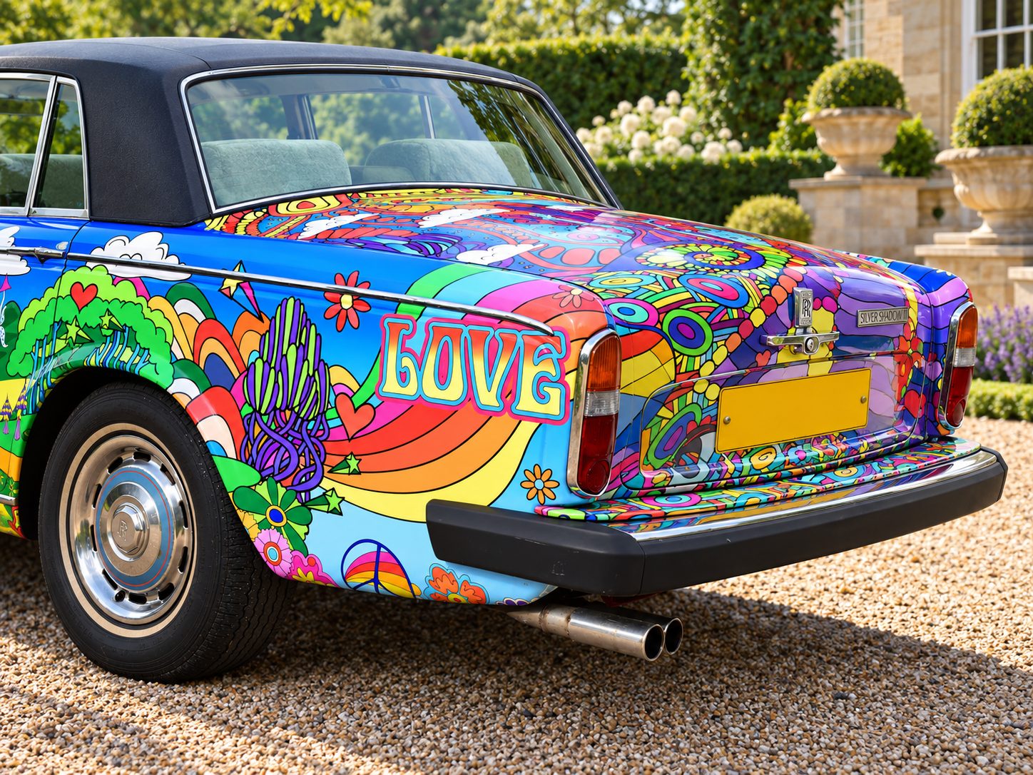 Psychedelic Roller rear detail with “LOVE” lettering and rainbow artwork on the rear wing
